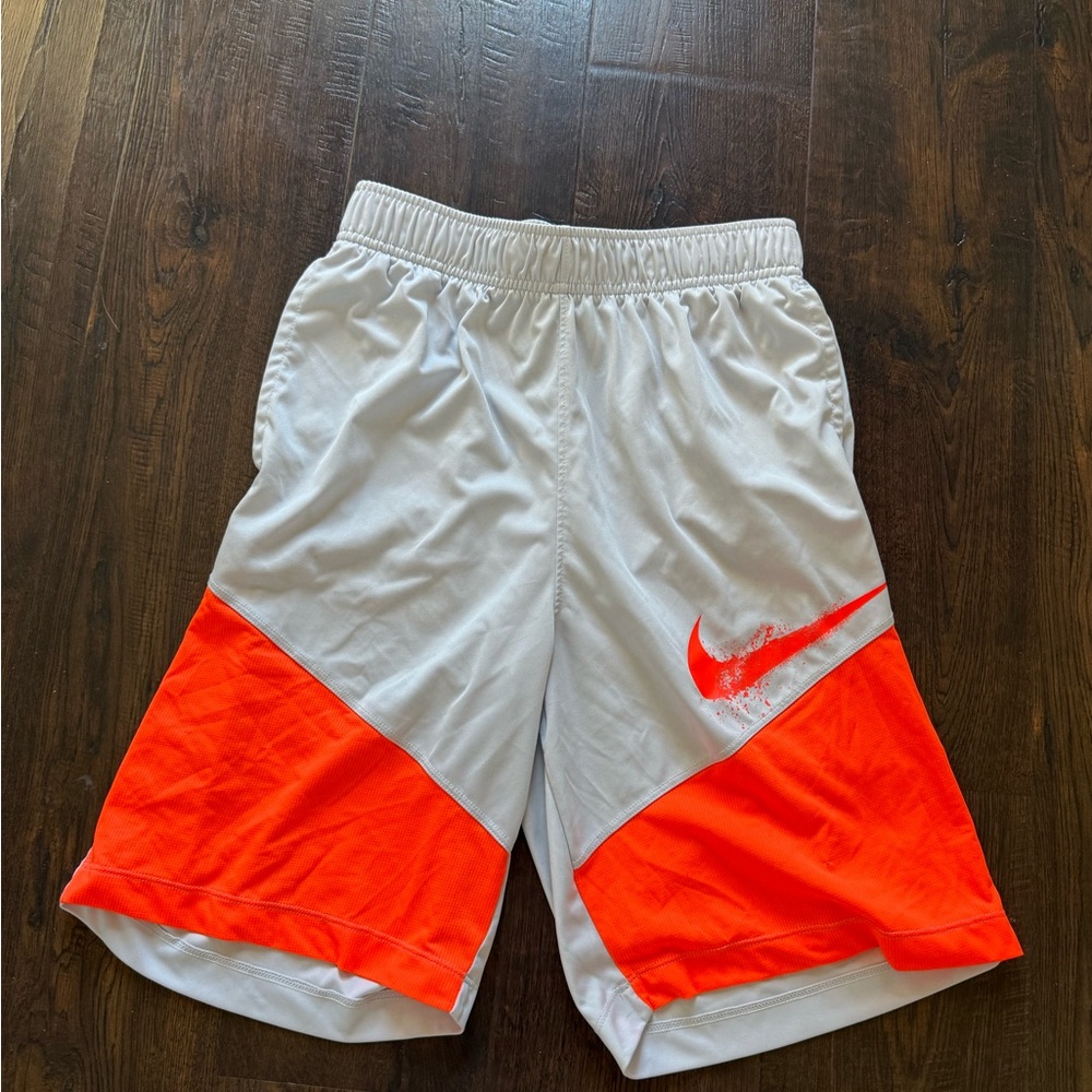 Nike Gray and Neon Boys Orange Shorts